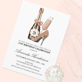 Rose Gold Klackar och Champagne Kvinnors Födelseda Inbjudningar