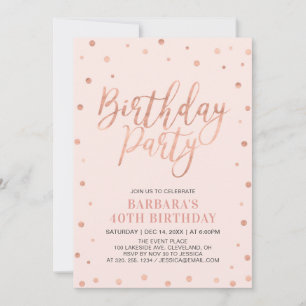 Rose Gold Konfetti & Blush   Vuxen Födelsedagsfest Inbjudningar