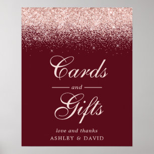 Rose Gold Konfetti Burgundy Chic Kort och presente Poster