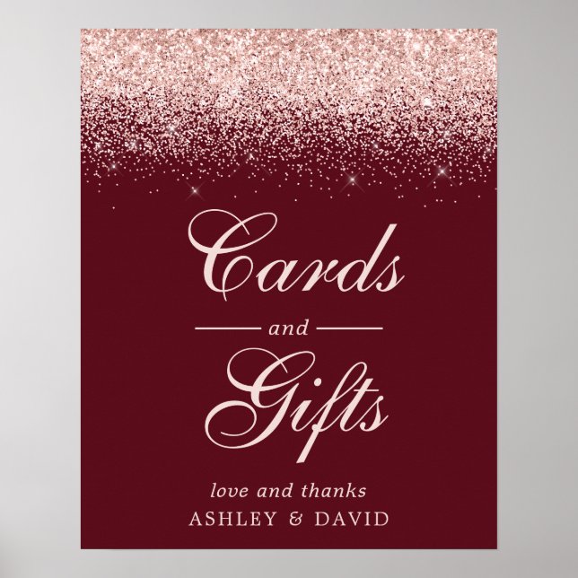 Rose Gold Konfetti Burgundy Chic Kort och presente Poster (Framsidan)