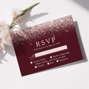 Rose Gold Konfetti Burgundy Modern Bröllop RSVP OSA Kort
