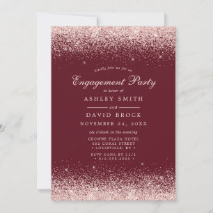 Rose Gold Konfetti Burgundy Modern Förlovning Inbjudningar