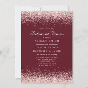 Rose Gold Konfetti Burgundy Modern Generalrepetiti Inbjudningar