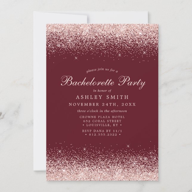Rose Gold Konfetti Burgundy Modern Möhippa Inbjudningar (Framsida)