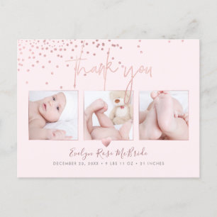 Rose Gold Konfetti Chic Signatur Tack Vykort