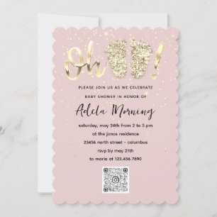 Rose Gold Konfetti Fötter Babyflicka QR KOD Inbjudningar