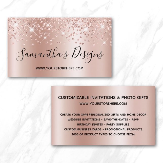 Rose Gold Konfetti Glitter Ombre Webbutik Visitkort (Rose Gold Confetti Glitter Ombre Online Store Business Card)