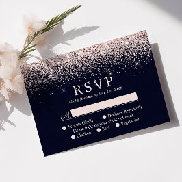 Rose Gold Konfetti Marinblå Modern Bröllops RSVP OSA Kort