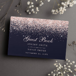 Rose Gold Konfetti Marinblå Modern Chic Bröllop Gästböcker