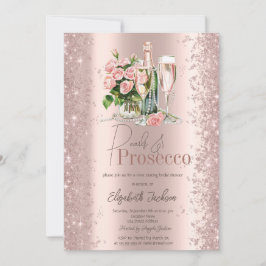Rose Gold Konfetti Pärlor Prosecco Bröllopsdusch Inbjudningar