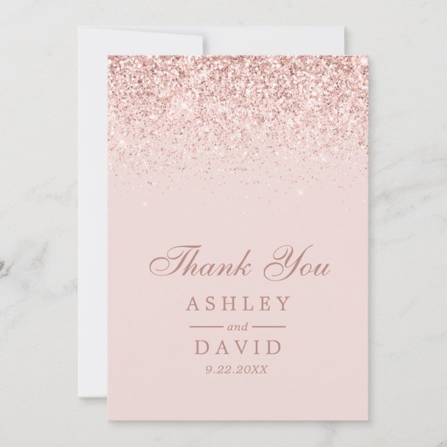 Rose Gold Konfetti Rosabruden Modern Bröllop Tack Kort (Framsida)