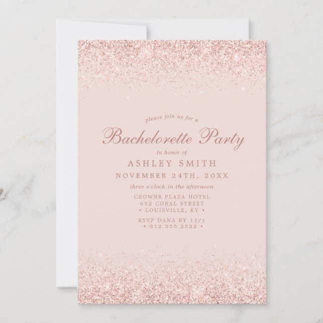 Rose Gold Konfetti Rosabruden Modern Sängkammarpar Inbjudningar (Framsida)