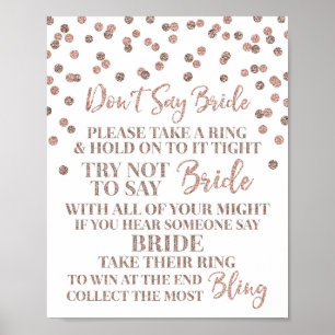 Rose Gold Konfetti Säg Inte Brud Spel Skylt