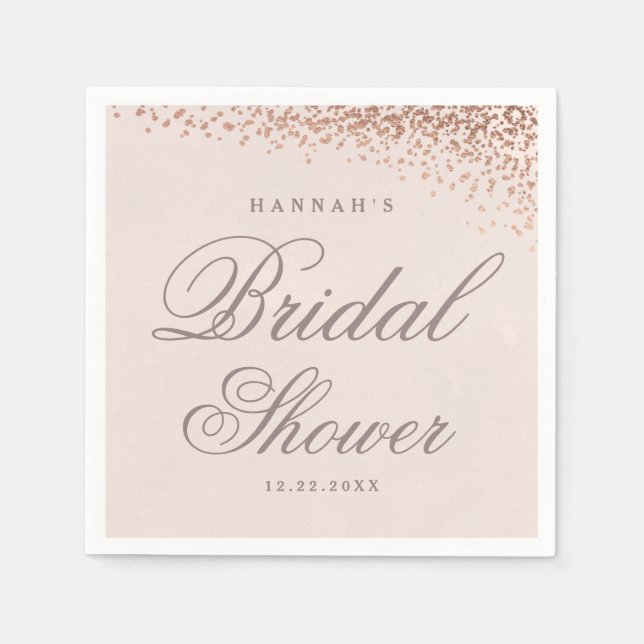 Rose Gold Konfetti Script Bröllopsdusch  Pappersservett (Framsidan)