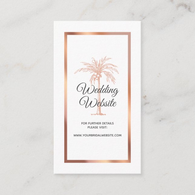 Rose Gold Koppar Palm Beach Marmor Bröllopswebbpla Tilläggskort (Framsida)