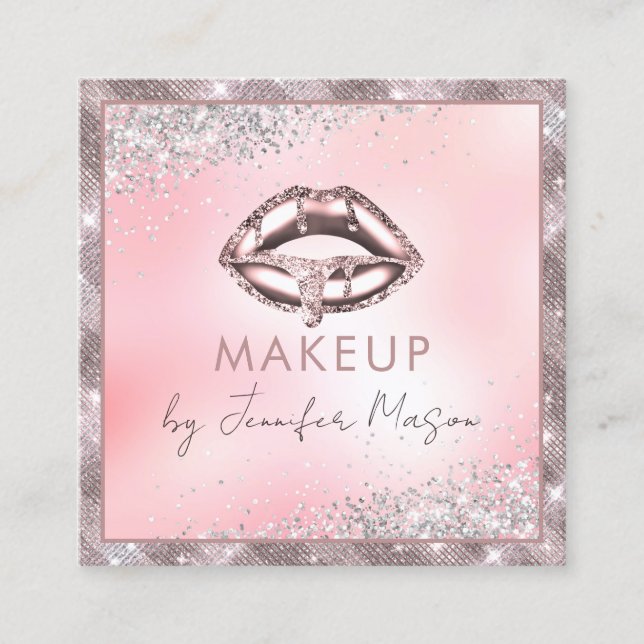 Rose Gold Lips Glitter Makeup Artist Unique Beauty Fyrkantigt Visitkort (Framsida)