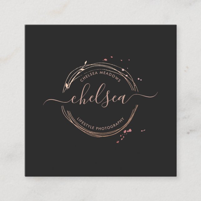 Rose Gold Logotyp Affärsbrevkort Fyrkantigt Visitkort (Framsida)