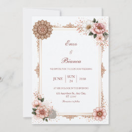 Rose Gold Mandala Blommig Kant Bröllop Inbjudningar