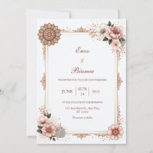 Rose Gold Mandala Blommig Kant Bröllop Inbjudningar