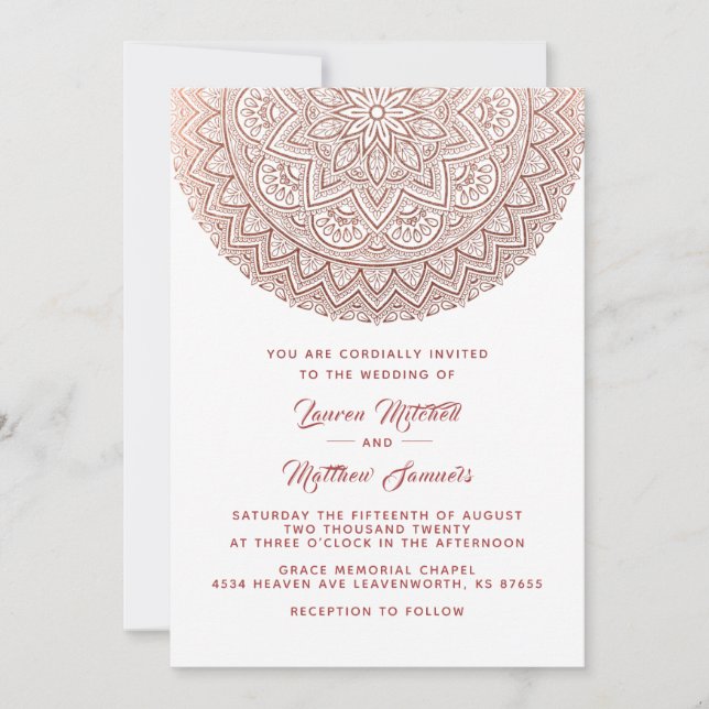 Rose Gold Mandala Bröllopsinbjudan Inbjudningar (Framsida)