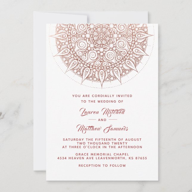 Rose Gold Mandala Bröllopsinbjudan Inbjudningar (Framsida)