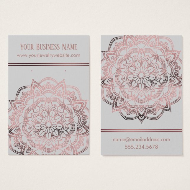 Rose Gold Mandala Light Gray Earring Display Cards Visitkort (Framsida & baksida)