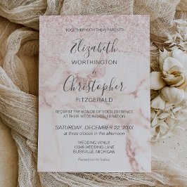 Rose Gold Marble Glitter Elegant Bröllop Inbjudningar