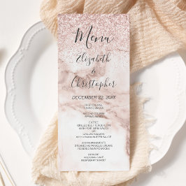 Rose Gold Marble Glitter Elegant Bröllop Meny