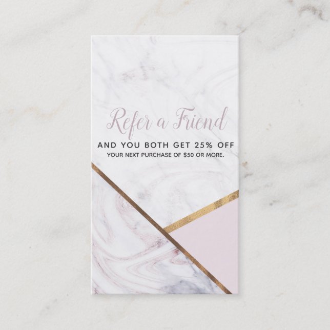 Rose Gold Marble Virvel & Blush Rosa Rekommendera  Rabattkort (Framsida)