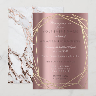 Rose Gold Marmor Bröllopsdag Födelsedag Polygonal Inbjudningar