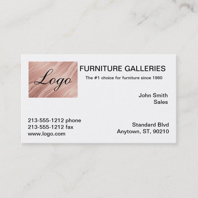 Rose Gold Marmor Klassisk Logo Visitkort (Framsida)