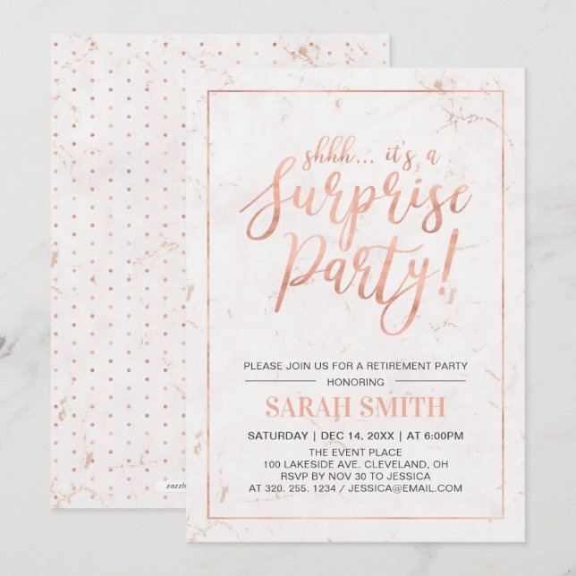 Rose Gold & Marmor | Överraskningsavskedsparty Inbjudningar (Fram/baksida)
