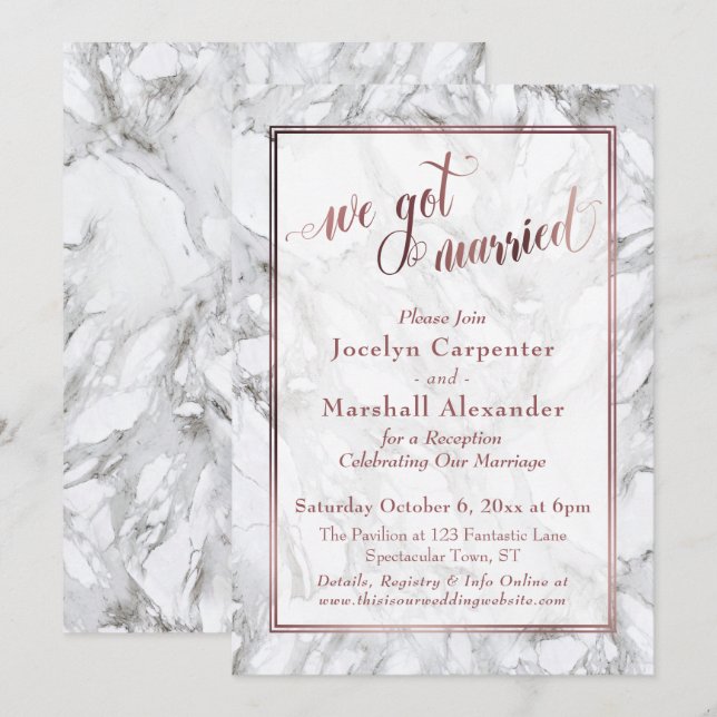 Rose Gold Marmor Vi Gift Reception Inbjudningar (Fram/baksida)