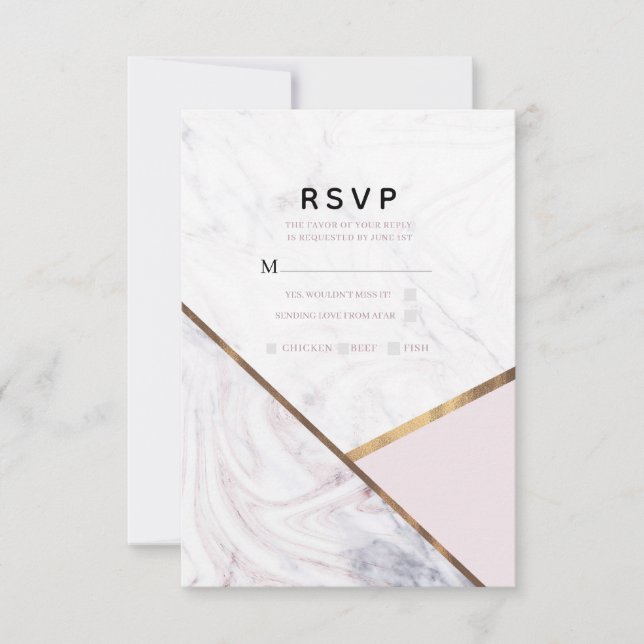 Rose Gold Marmor Virvel Rosabröllop RSVP OSA Kort (Framsida)