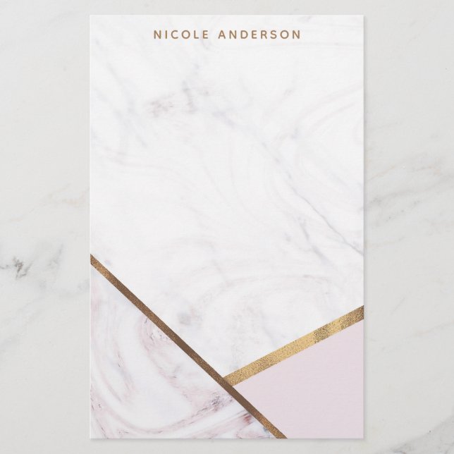 Rose Gold Marmorvirvel & Blush Rosa Brons Glam Brevpapper (Framsida)