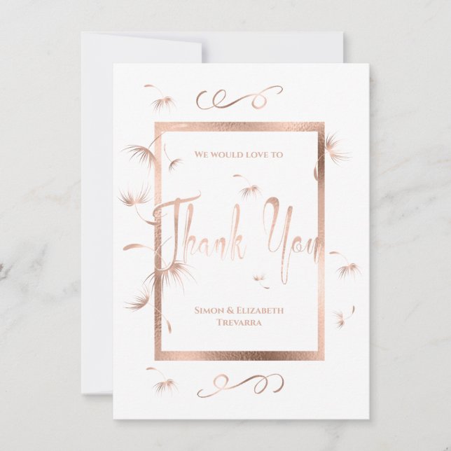 Rose Gold Maskrosfluff Bröllop Tack Kort (Framsida)