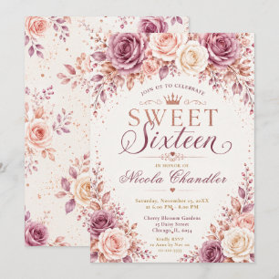 Rose Gold Mauve Sweet Sixteen Inbjudningar