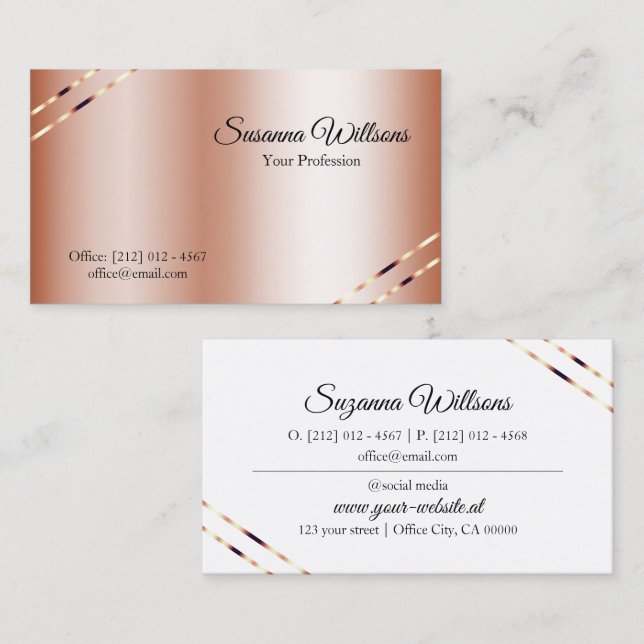Rose Gold med glänsande linjer Klassiskt och Elega Visitkort (Fram/baksida)