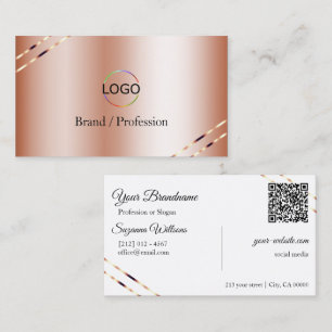 Rose Gold med glänsande linjer Logo och QR-kod Visitkort
