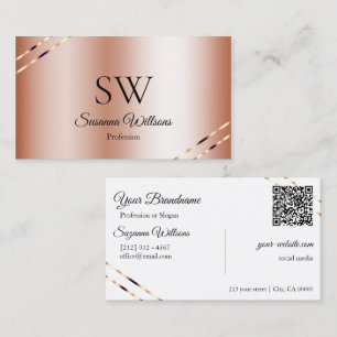 Rose Gold med glänsande linjer Monogram QR-kod Visitkort