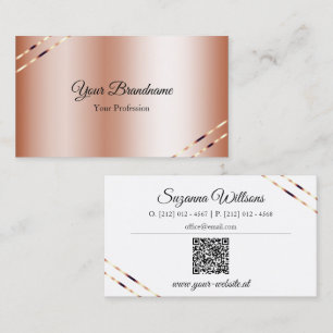 Rose Gold med glänsande linjer och QR-kod elegant Visitkort