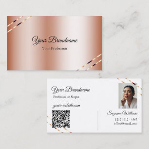 Rose Gold med skimrande linjer Foto och QR-kod Visitkort