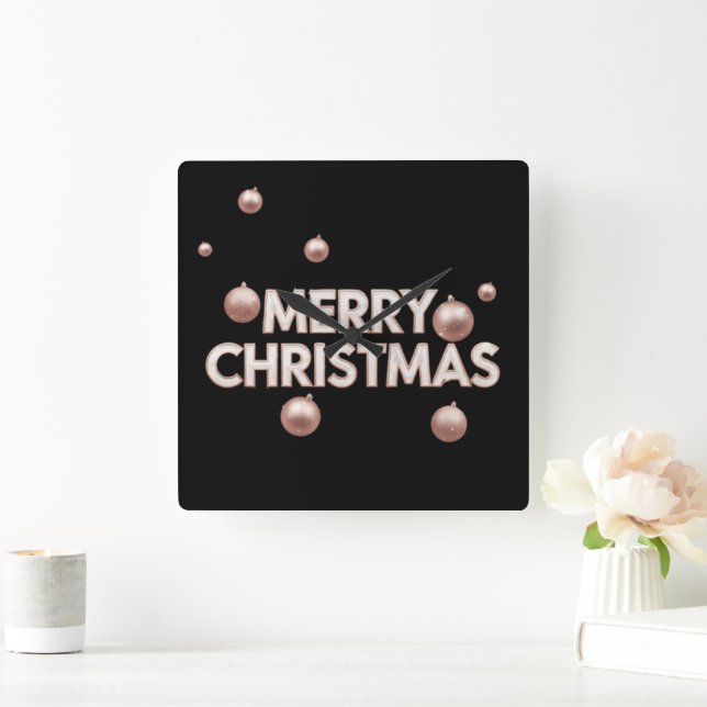 Rose Gold Merry Christmas - Holiday Design Fyrkantig Klocka (Hem)