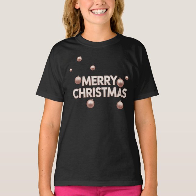 Rose Gold Merry Christmas - Holiday Design T Shirt (Framsida)