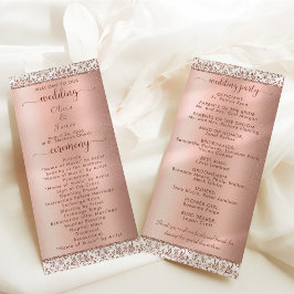 Rose Gold Metallisk Damask Glam Bröllop Program