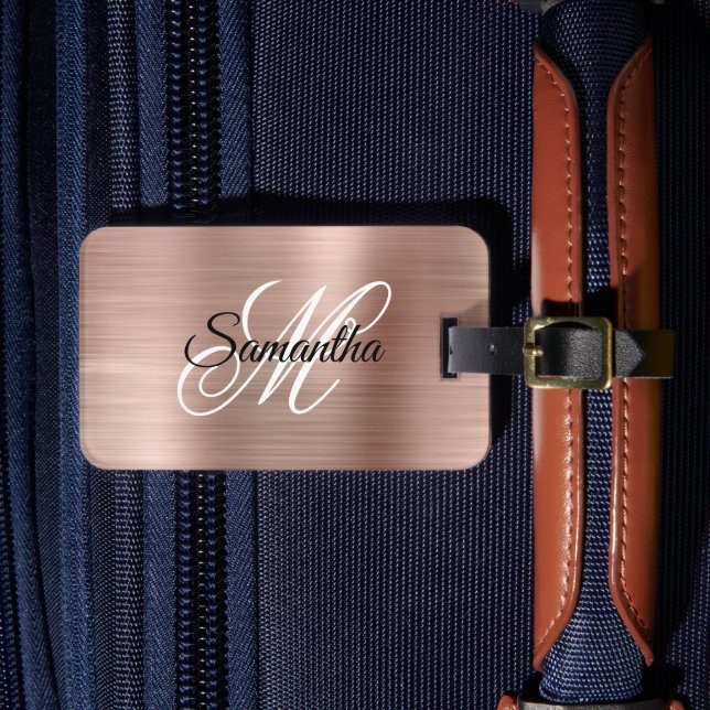 Rose Gold Metallisk Exklusiv Monogram Bagagebricka (Framsida Insitu 4)