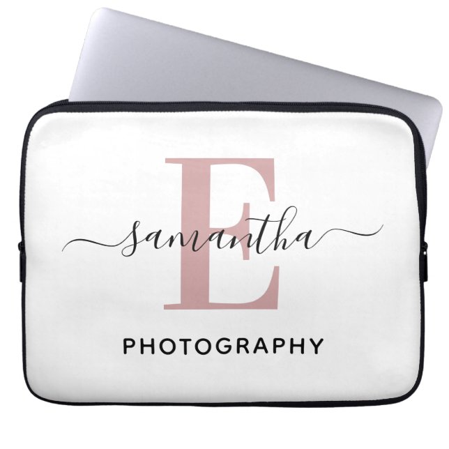 Rose Gold Minimalistisk Monogram Logotyp Laptop Fodral (Framsidan)