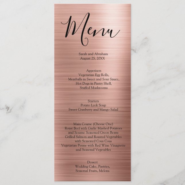 Rose Gold Minimalistisk Typografi Bröllopsmeny Men Meny (Framsida)