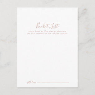 Rose Gold Minimalistiska Bröllops Bucket List-kort Vykort