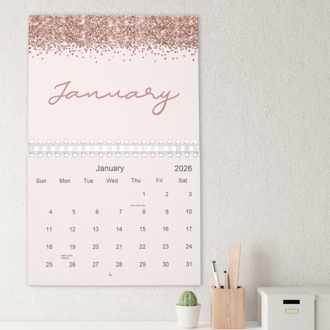 Rose Gold Modern Minimalist 2026 Kalender (In situ)